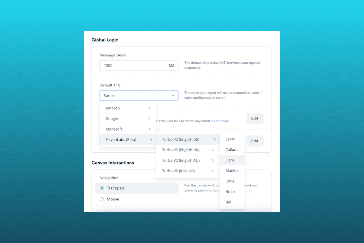 tts setting on voiceflow multi modal projects