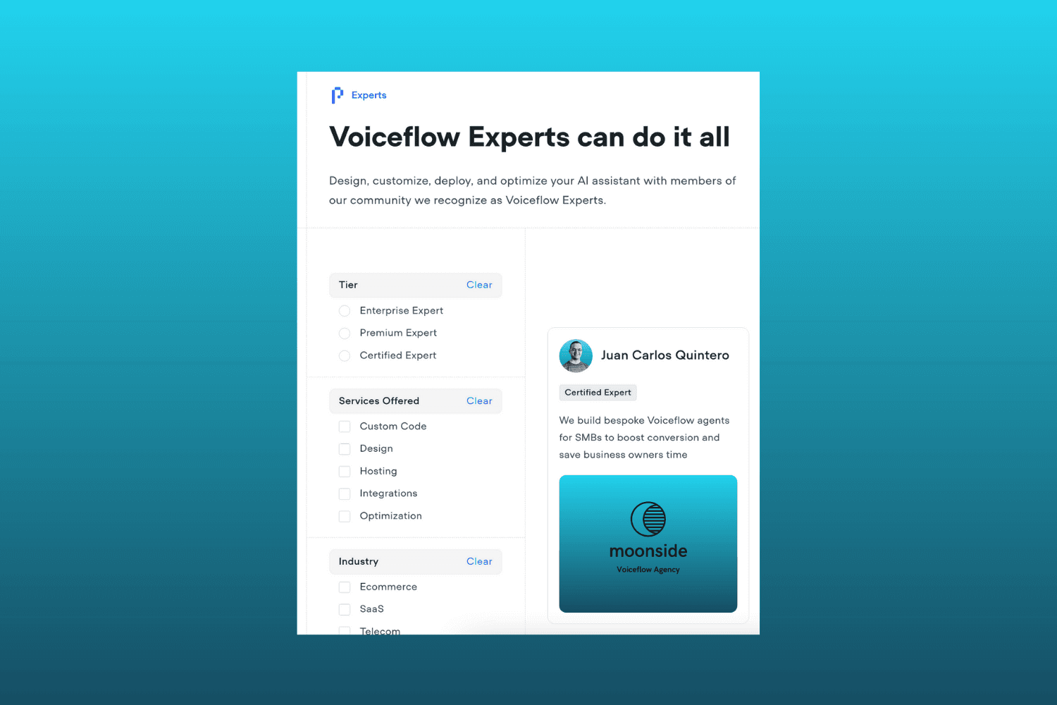 profile on the voiceflow expert page